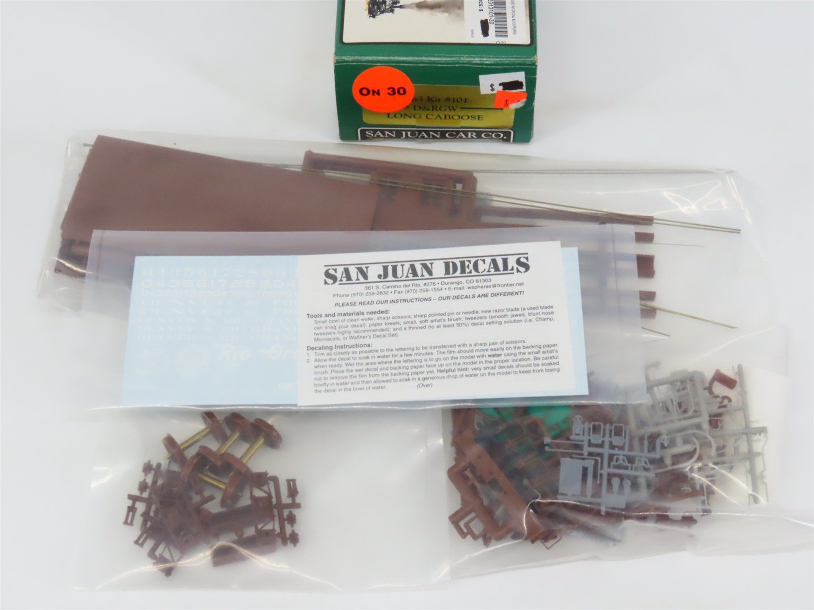 On30 Scale San Juan Car Co. Kit 101 D&RGW Rio Grande Long Caboose