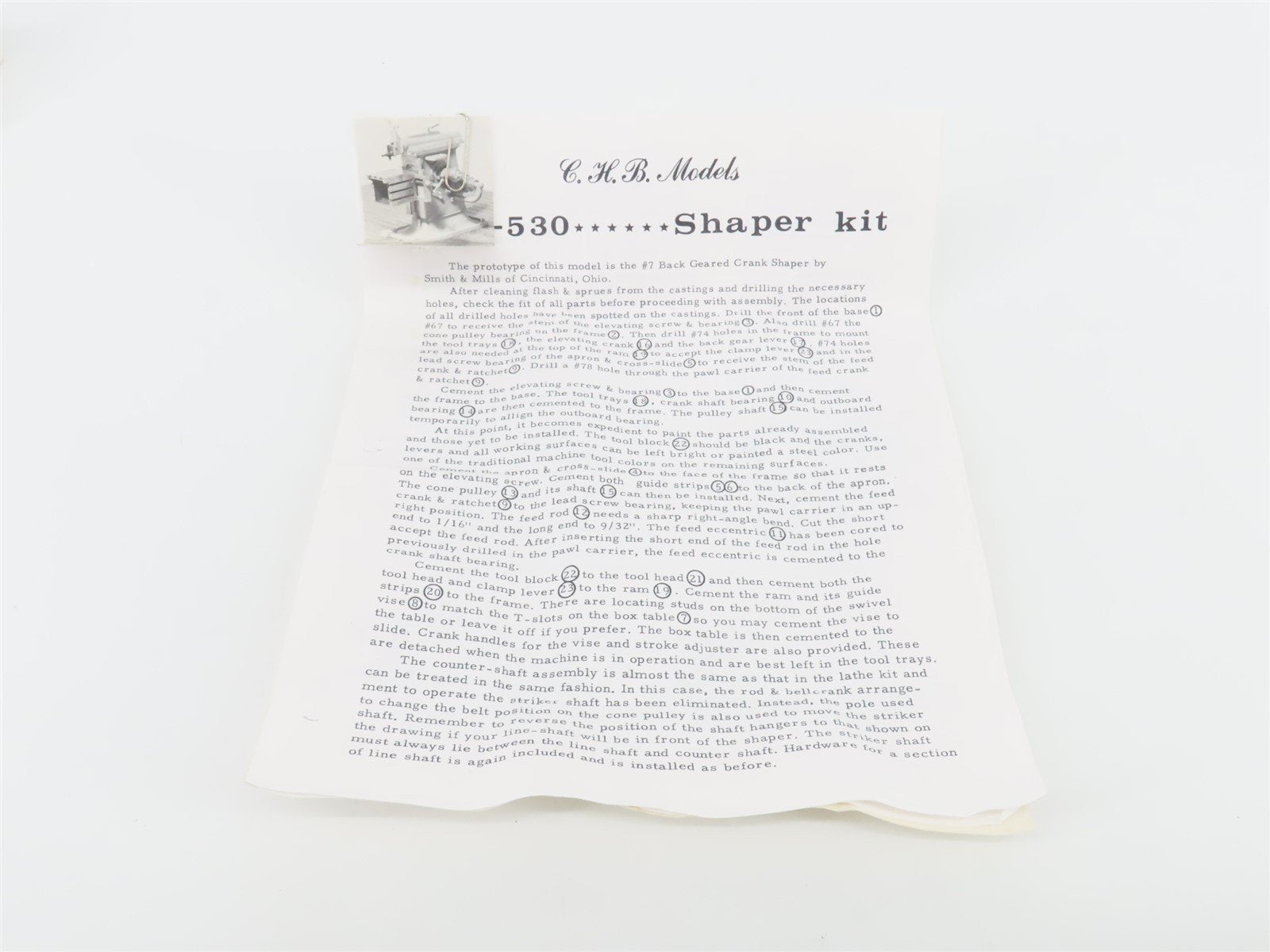 O Scale CHB Models MT-530 Shaper Kit