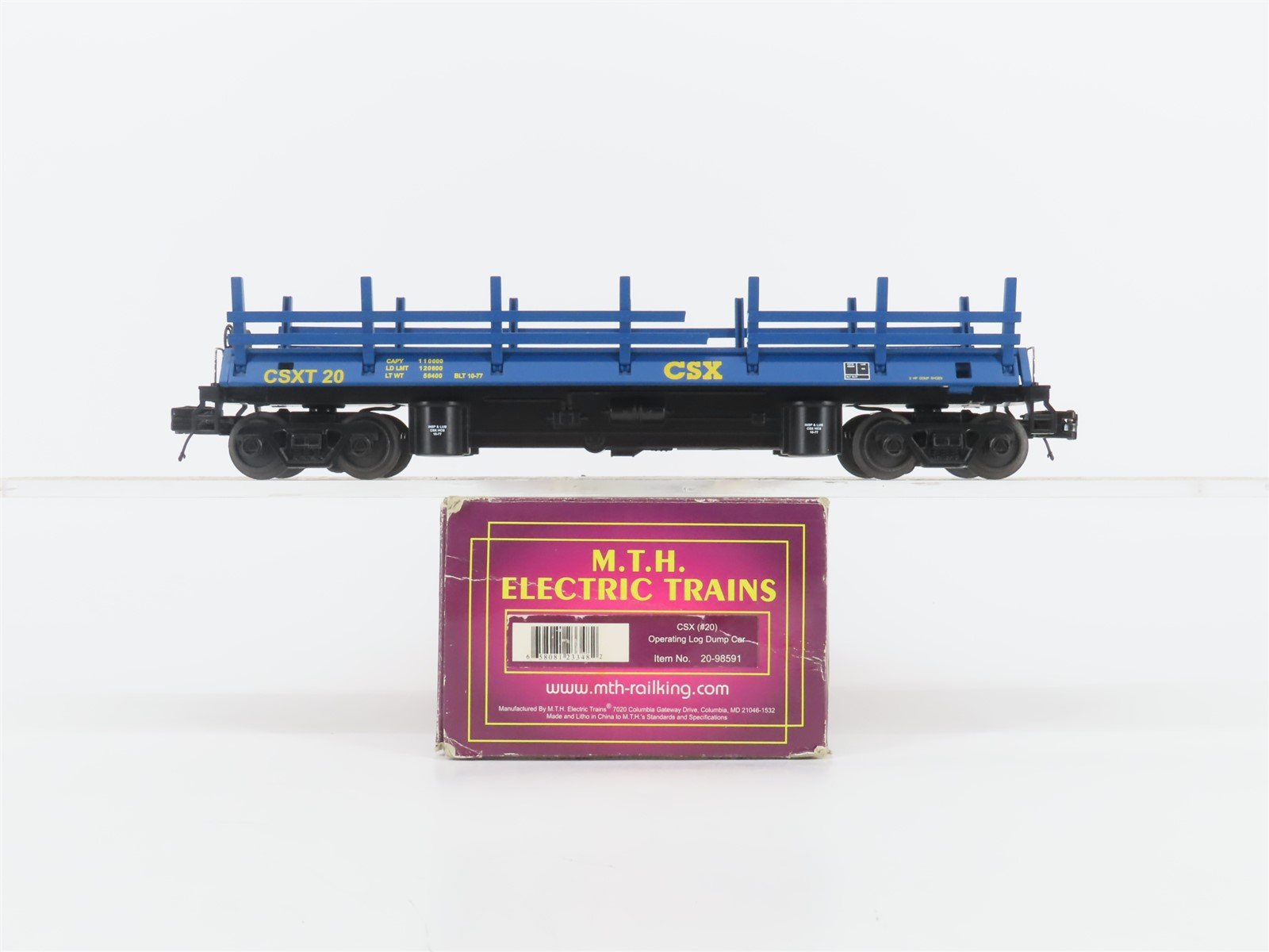 O Gauge 3-Rail MTH 20-98591 CSX Transportation Operating Log Dump Car #20 w/Logs