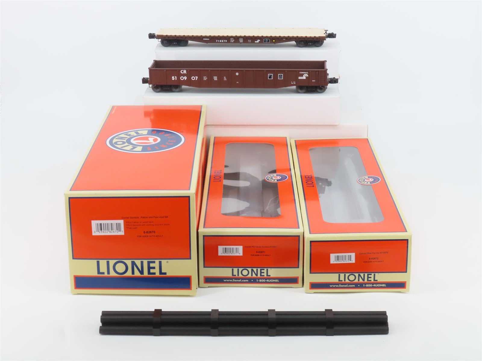 O Gauge 3-Rail Lionel 6-82670 CR Conrail Gondola & Flat Car Set w/ Pipe Load