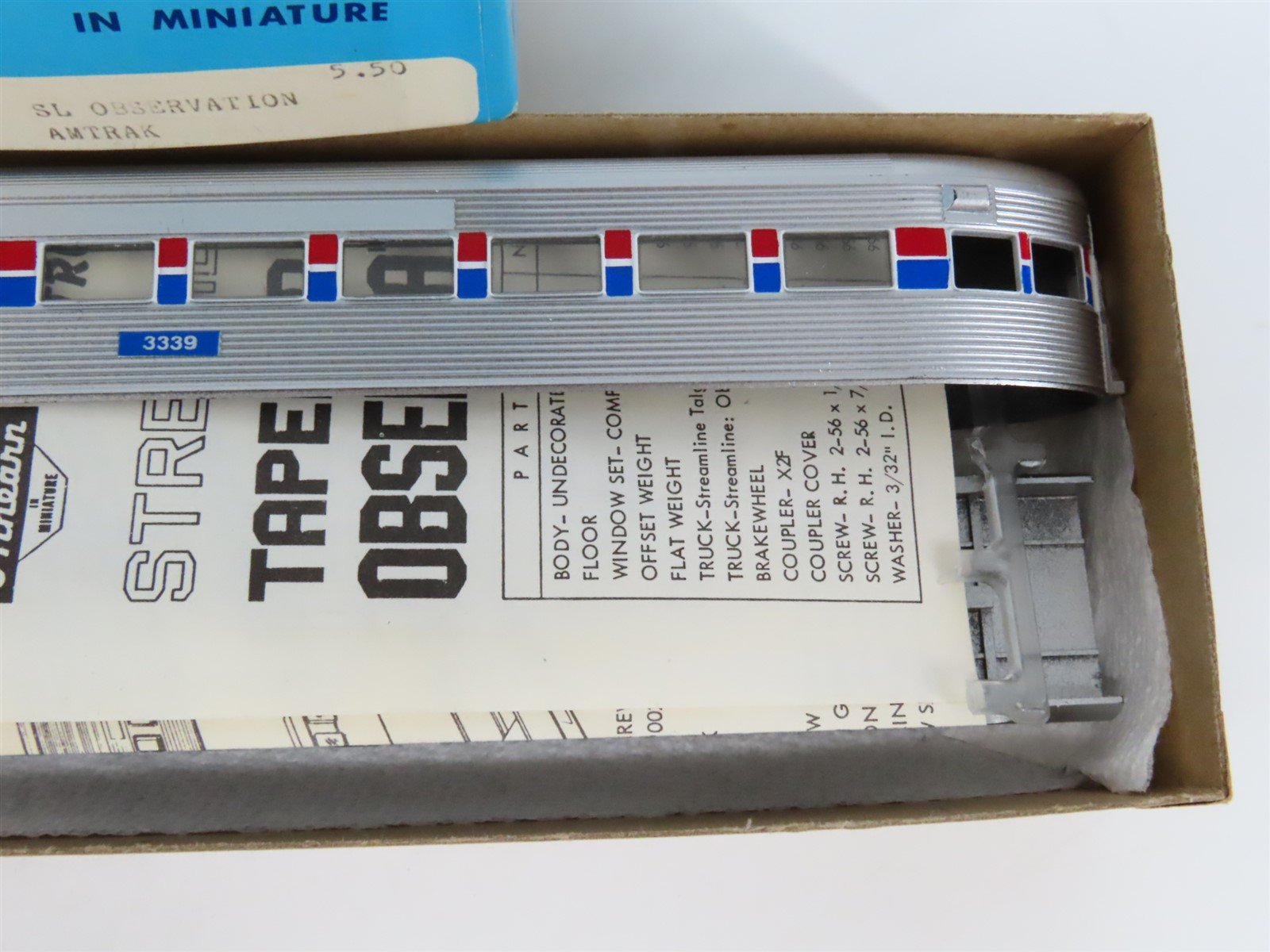HO Scale Athearn Kit 1839 AMTK Amtrak Streamlined Observation Passenger #3339
