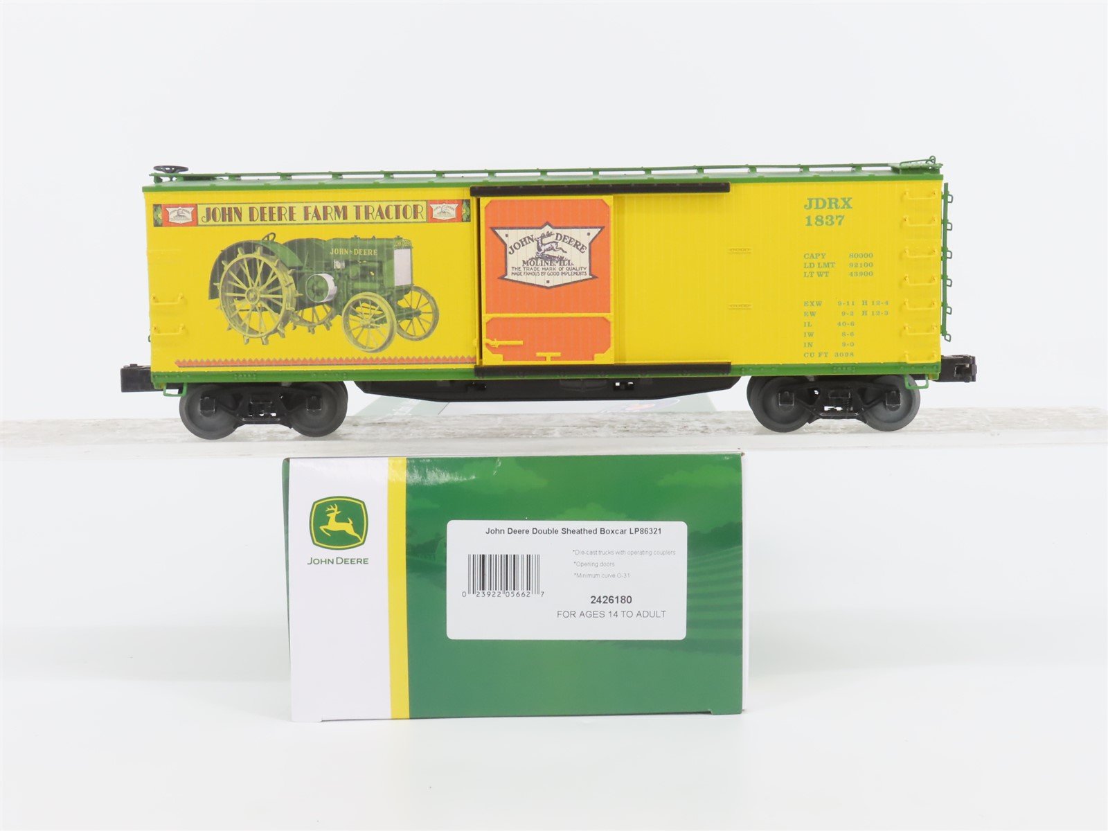 O Gauge 3-Rail Lionel 2426180 LP86321 JDRX John Deere 40' Wood Box Car #1837