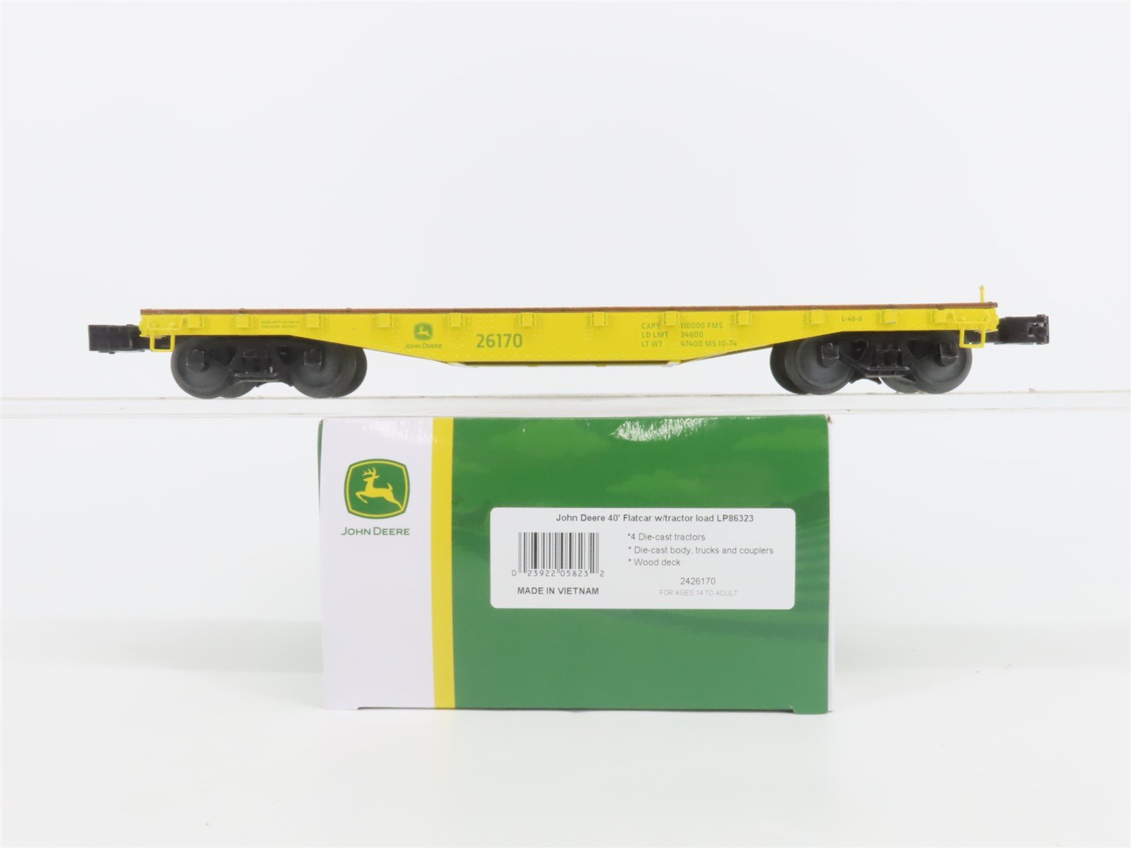 O Gauge 3-Rail Lionel 2426170 LP86323 John Deere 40' Flat Car #26170 w/ Tractors