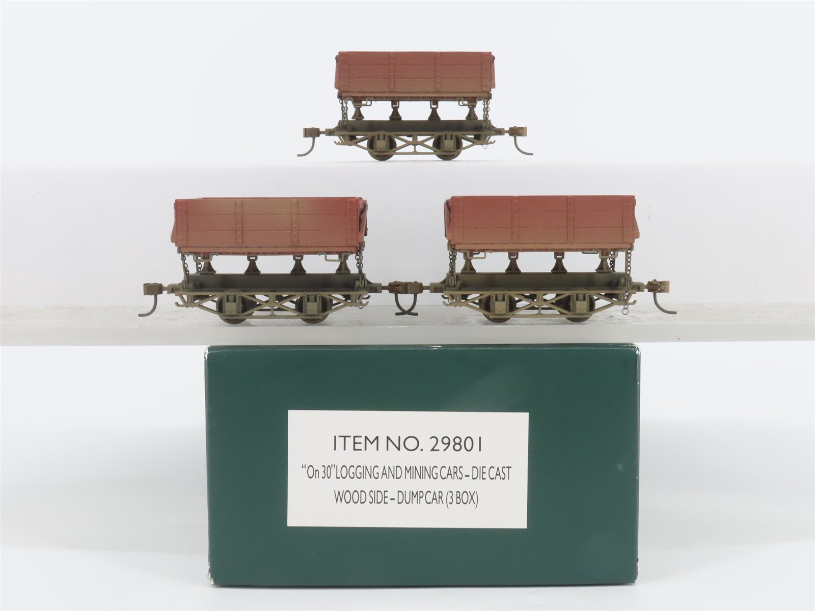 On30 Bachmann Spectrum 29801 Unlettered Wood Side-Dump Cars 3-Pack - Weathered