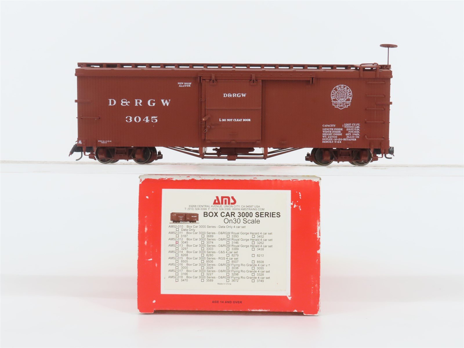 On30 American Model Supply AMS AM52-012 D&RGW Rio Grande 30' Wood Box Car #3045