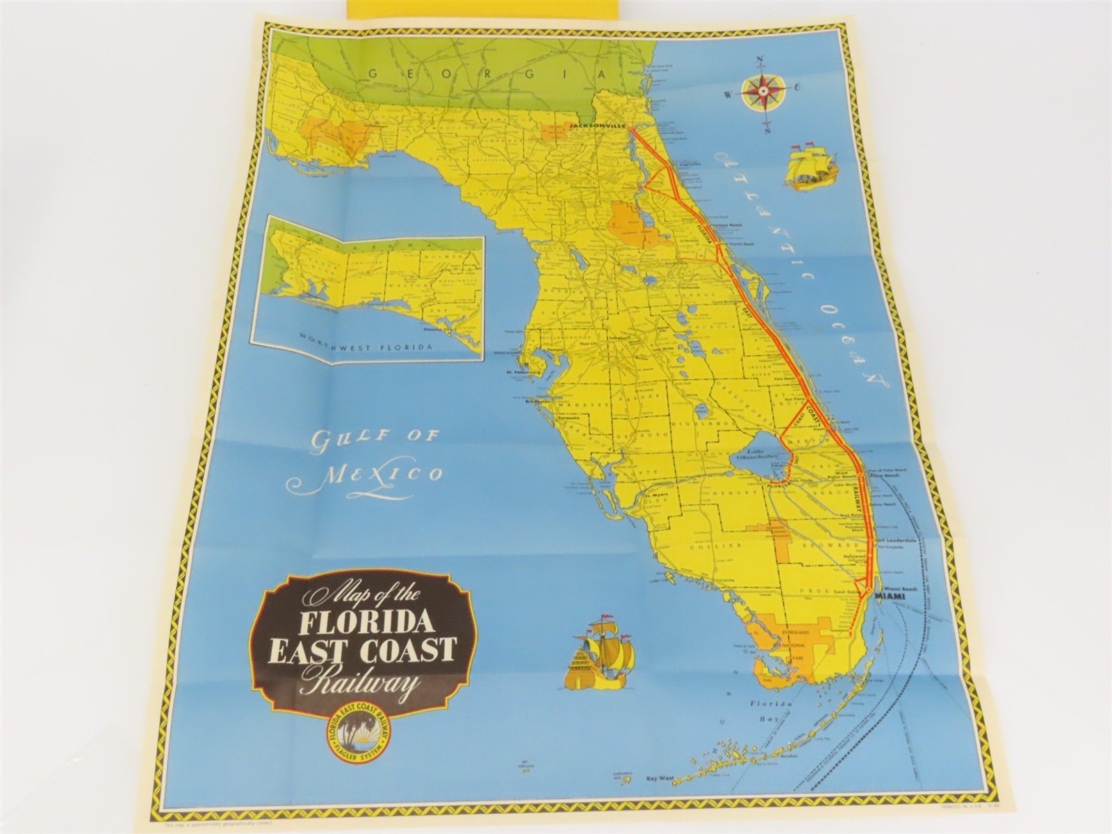 Vintage FEC Florida East Coast Railway Flagler System Fold-Out Map 1948