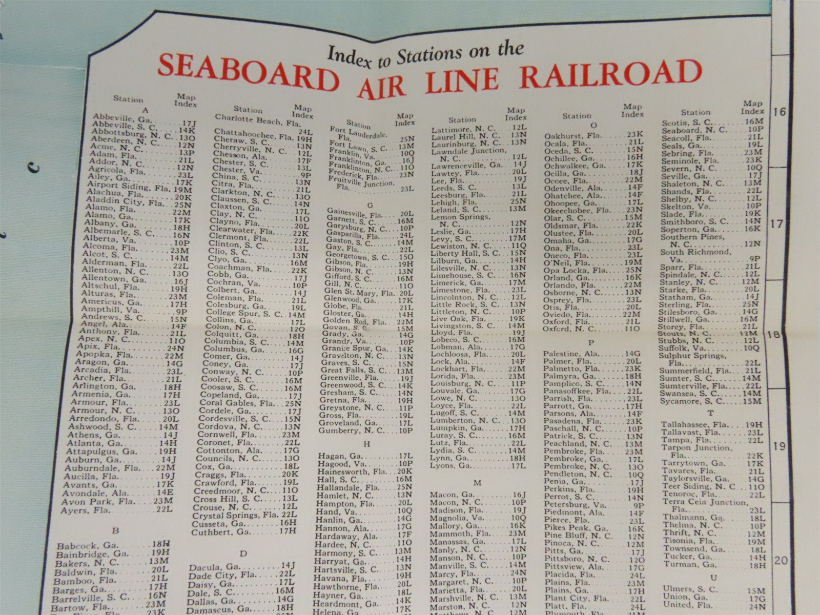 Vintage SAL Seaboard Air Line Railroad Freight Traffic Dept. Fold-Out Map 1959