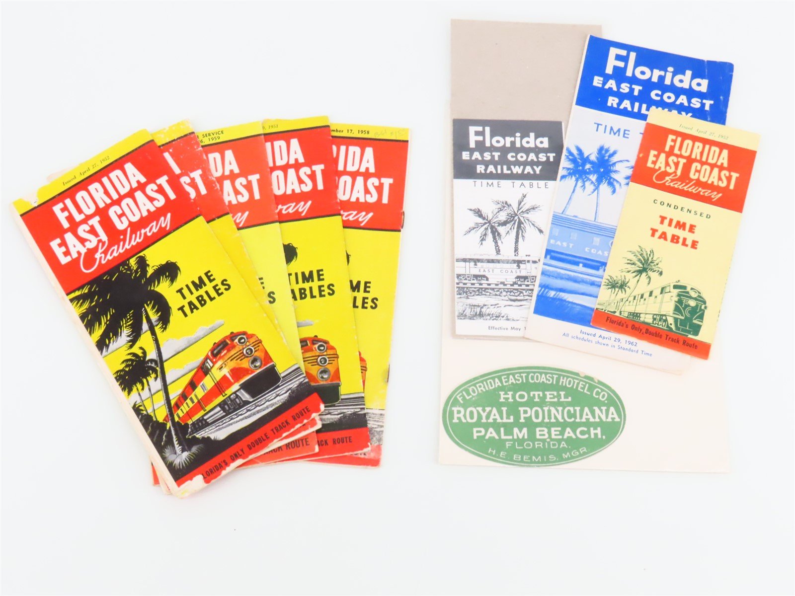 LOT of 7 Vintage FEC Florida East Coast Railway Public Timetables 1950s/60s