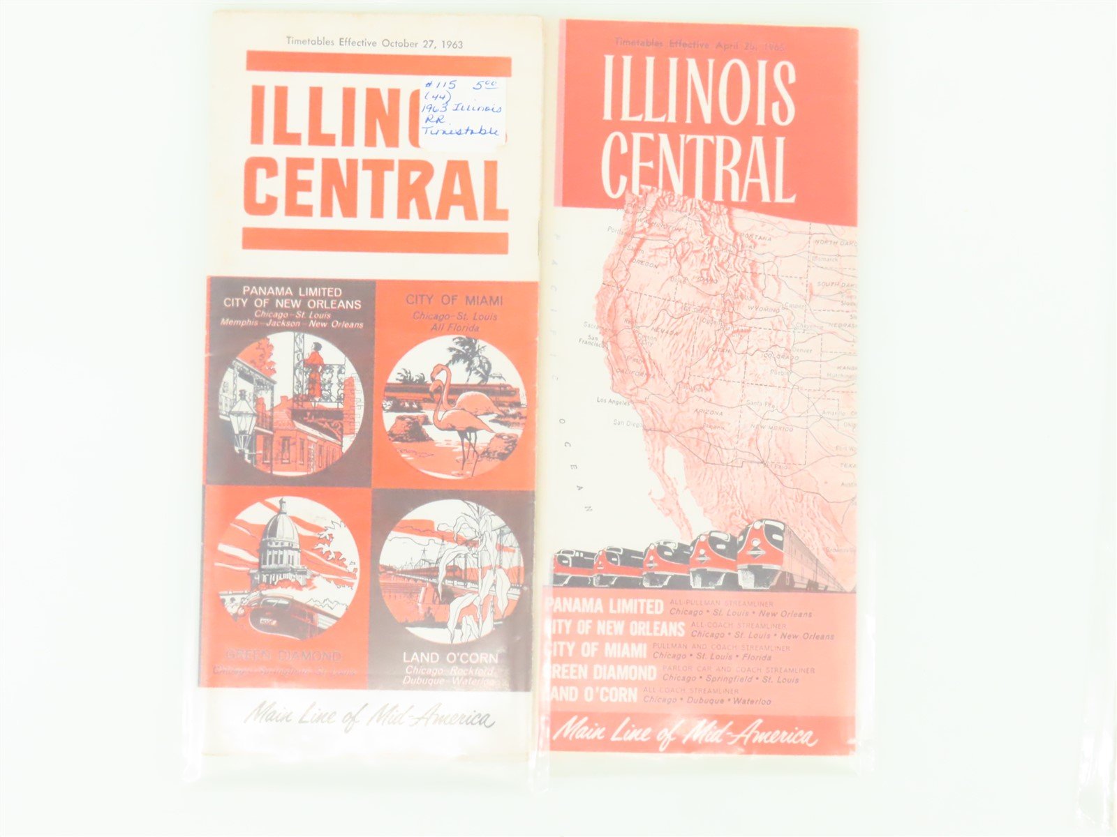LOT of 4 Vintage IC Illinois Central Railroad Public Timetables 1960s/70s