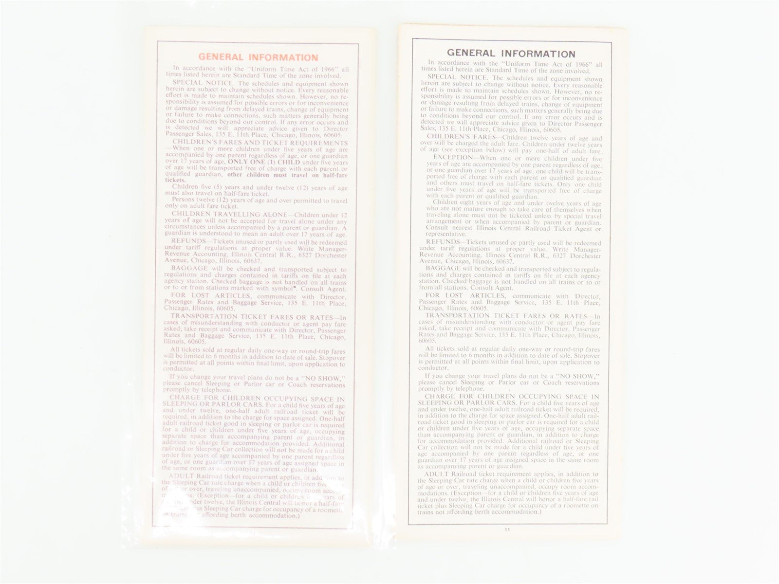 LOT of 4 Vintage IC Illinois Central Railroad Public Timetables 1960s/70s