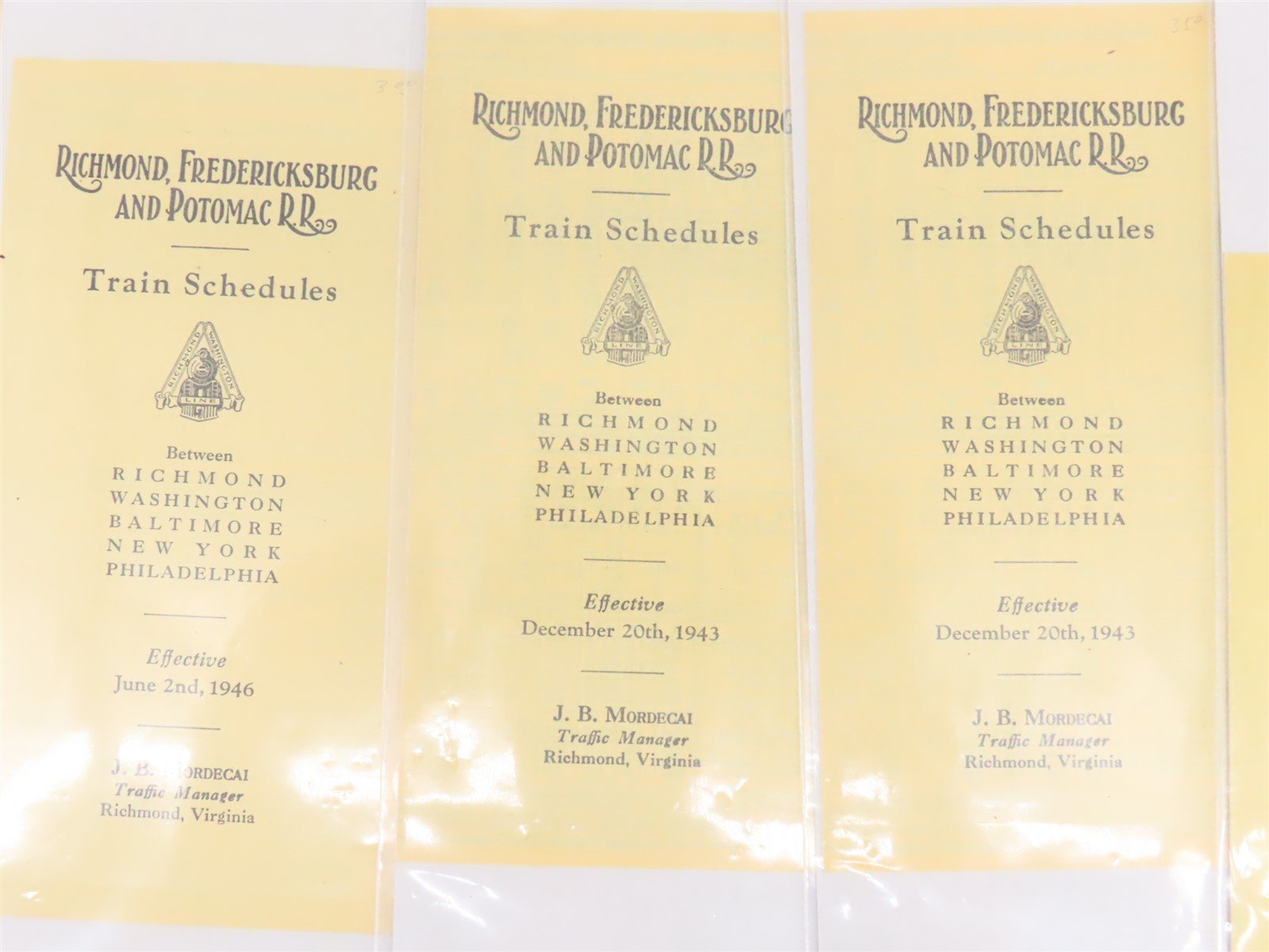LOT of 21 Vintage RF&P Richmond Fredericksburg & Potomac Public Timetables 1940s