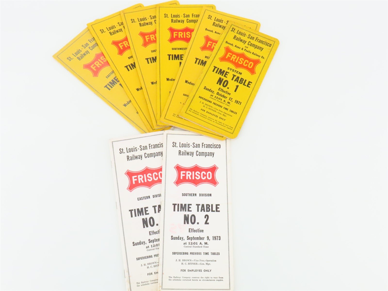 LOT of 8 Vintage SLSF Frisco Railway Employee Timetables 1971, 1973, & 1975