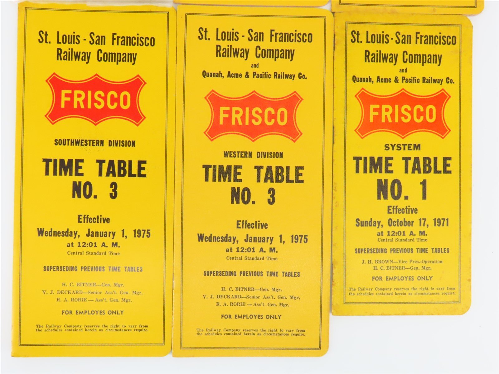 LOT of 8 Vintage SLSF Frisco Railway Employee Timetables 1971, 1973, & 1975