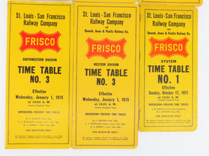 LOT of 8 Vintage SLSF Frisco Railway Employee Timetables 1971, 1973, & 1975
