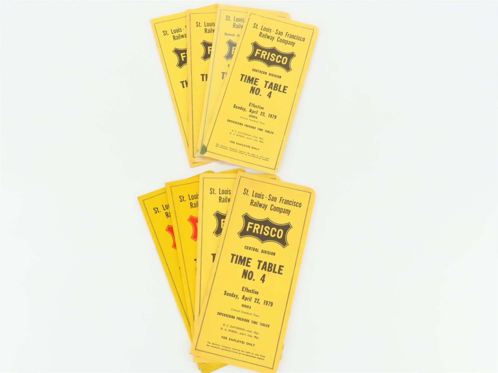 LOT of 8 Vintage SLSF Frisco Railway Employee Timetables 1976 & 1979