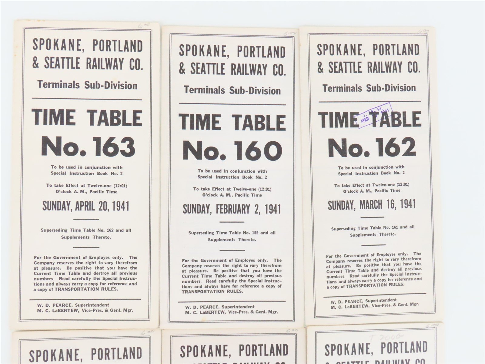 LOT of 10 Vintage SP&S Spokane Portland & Seattle Employee Timetables 1939-1941