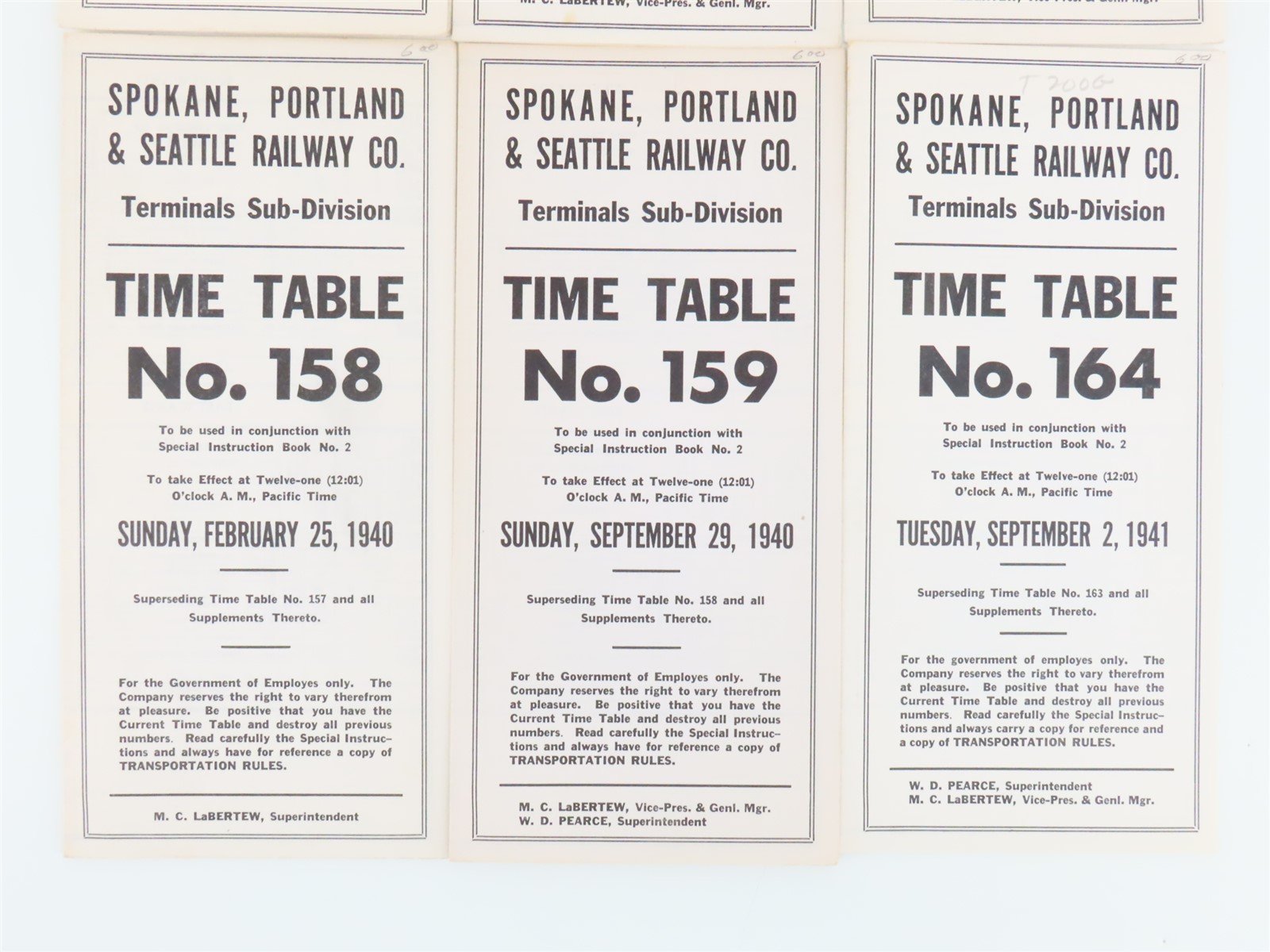 LOT of 10 Vintage SP&S Spokane Portland & Seattle Employee Timetables 1939-1941
