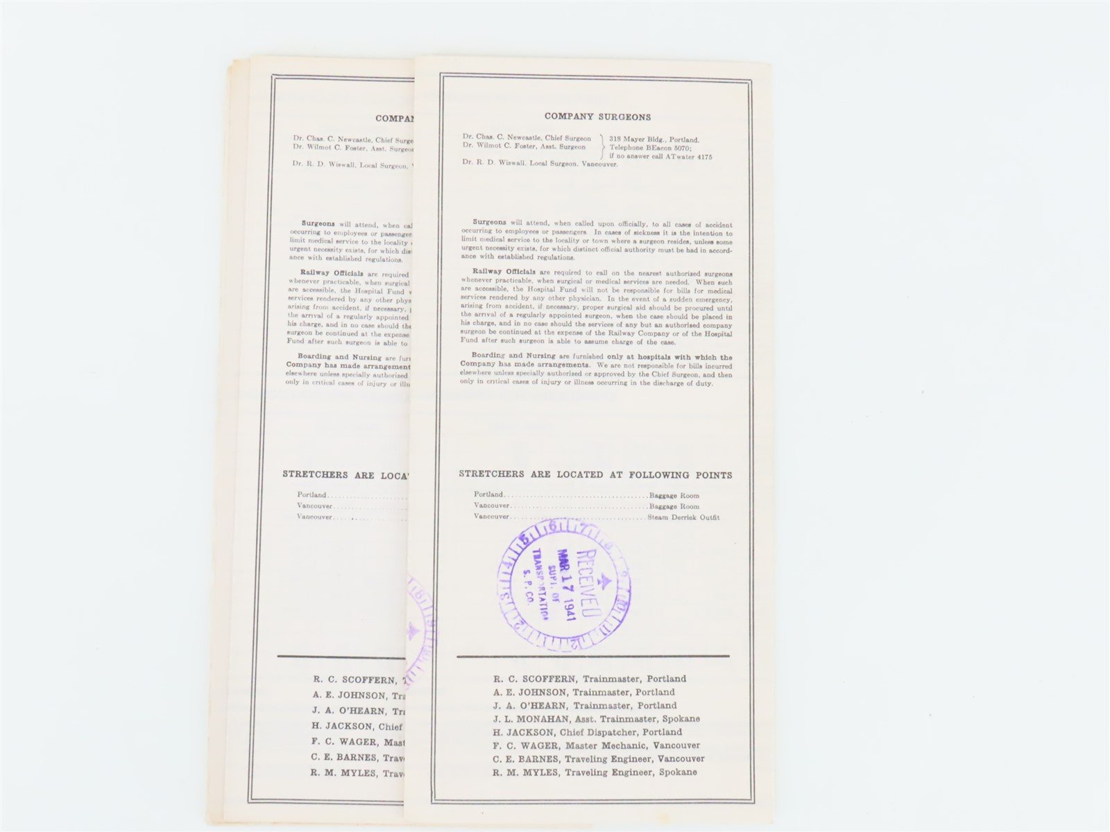 LOT of 10 Vintage SP&S Spokane Portland & Seattle Employee Timetables 1939-1941