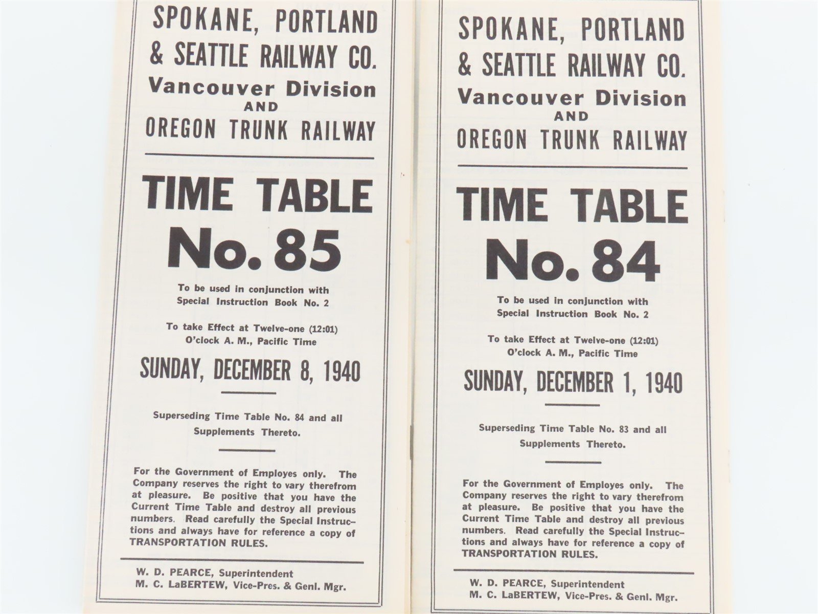LOT of 10 Vintage SP&S Spokane Portland & Seattle Employee Timetables 1939-1941