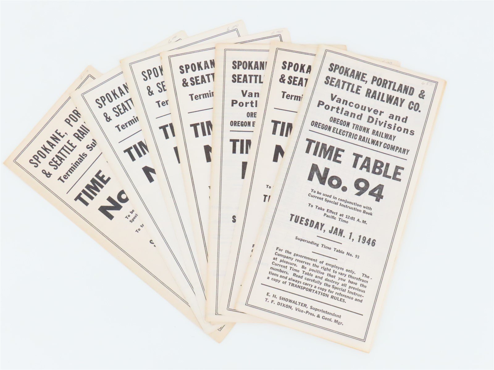 LOT of 7 Vintage SP&S Spokane Portland & Seattle Employee Timetables 1940s
