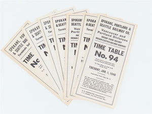 LOT of 7 Vintage SP&S Spokane Portland & Seattle Employee Timetables 1940s