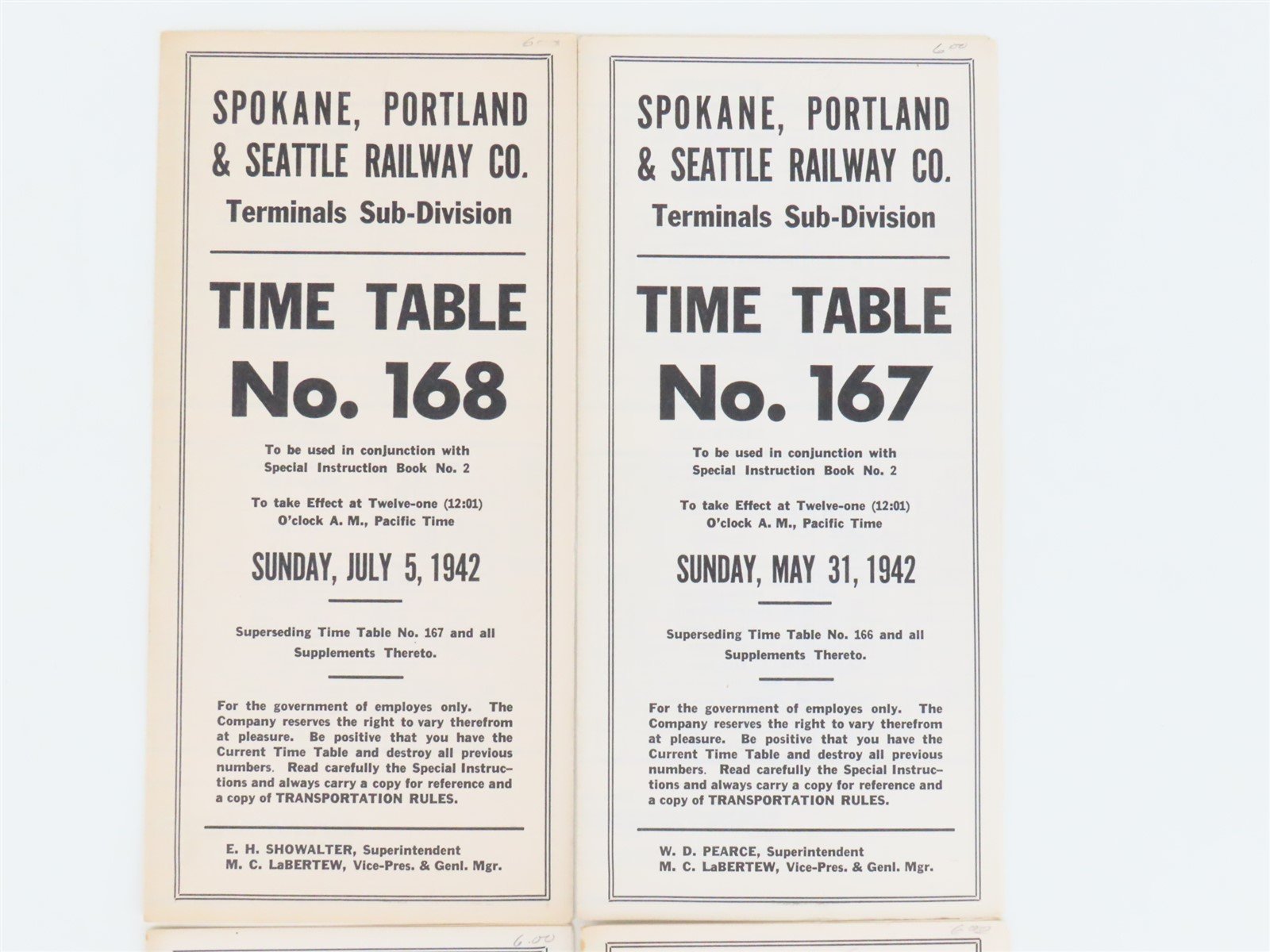 LOT of 7 Vintage SP&S Spokane Portland & Seattle Employee Timetables 1940s