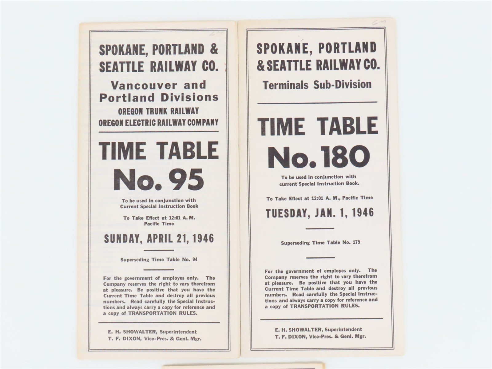 LOT of 7 Vintage SP&S Spokane Portland & Seattle Employee Timetables 1940s