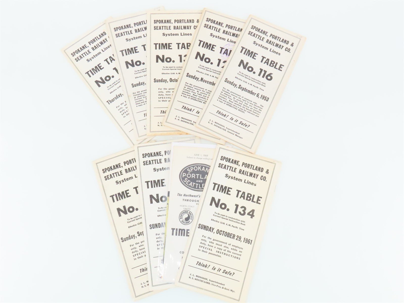 LOT of 9 Vintage SP&S Spokane Portland & Seattle Employee Timetables 1950s-60s