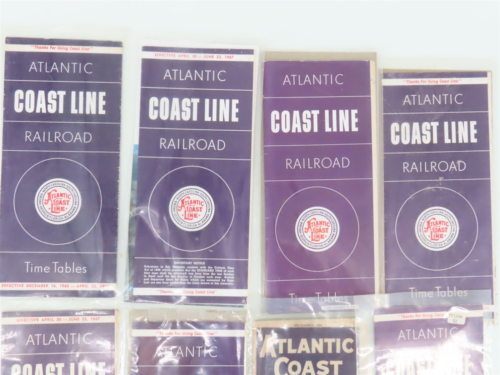 LOT of 17 ACL Atlantic Coast Line Railroad Public Timetables 1923 & 1960s