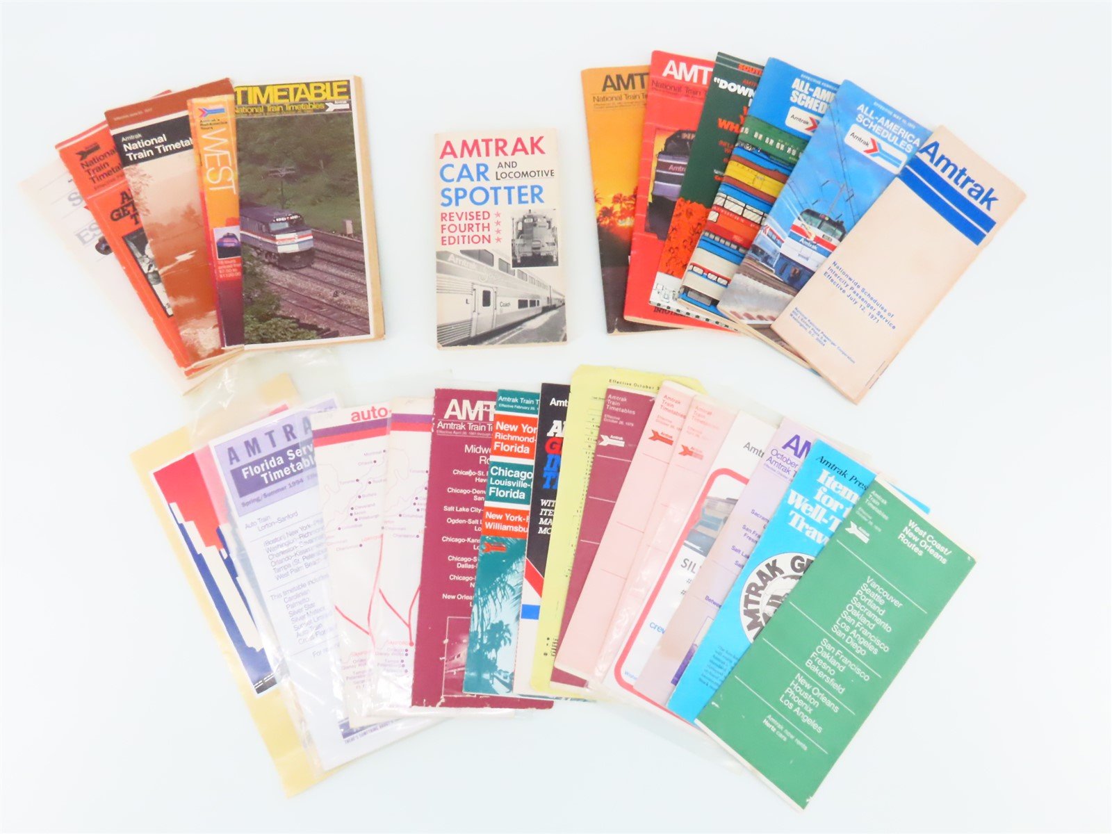 LOT of 19+ AMTK Amtrak Public Timetables, Menu, Car Spotter Book, & More