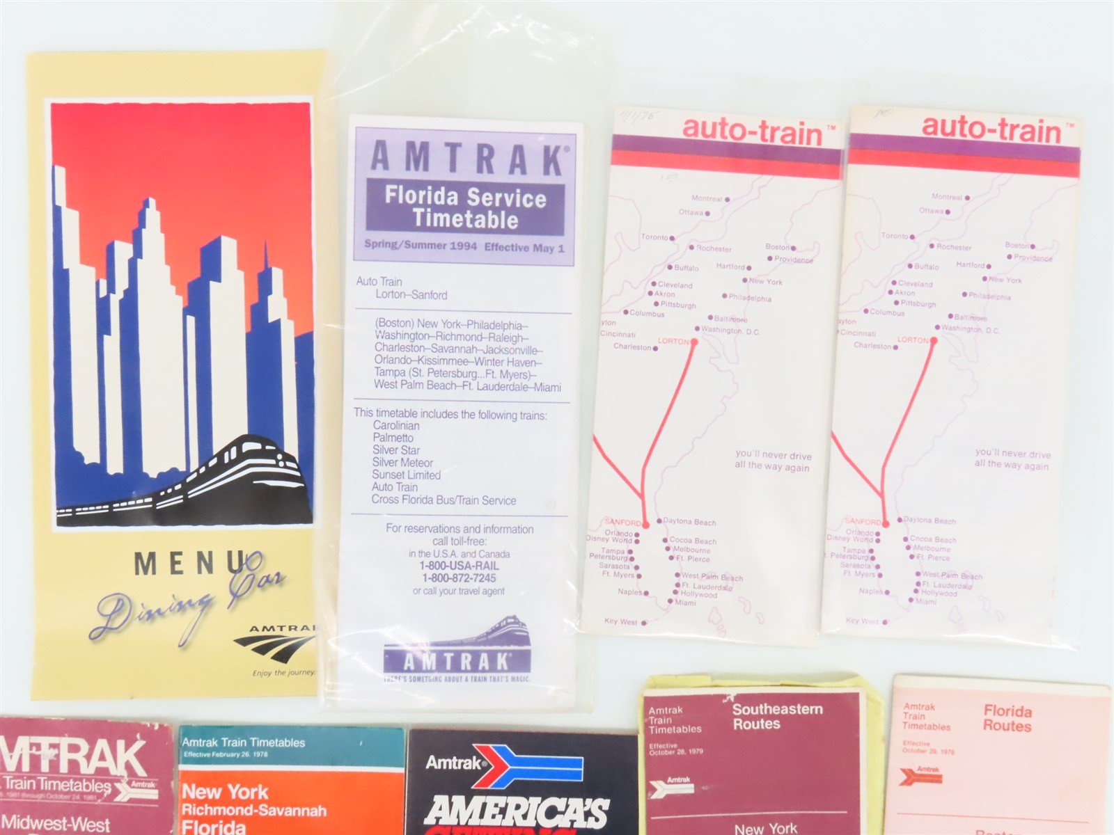 LOT of 19+ AMTK Amtrak Public Timetables, Menu, Car Spotter Book, & More