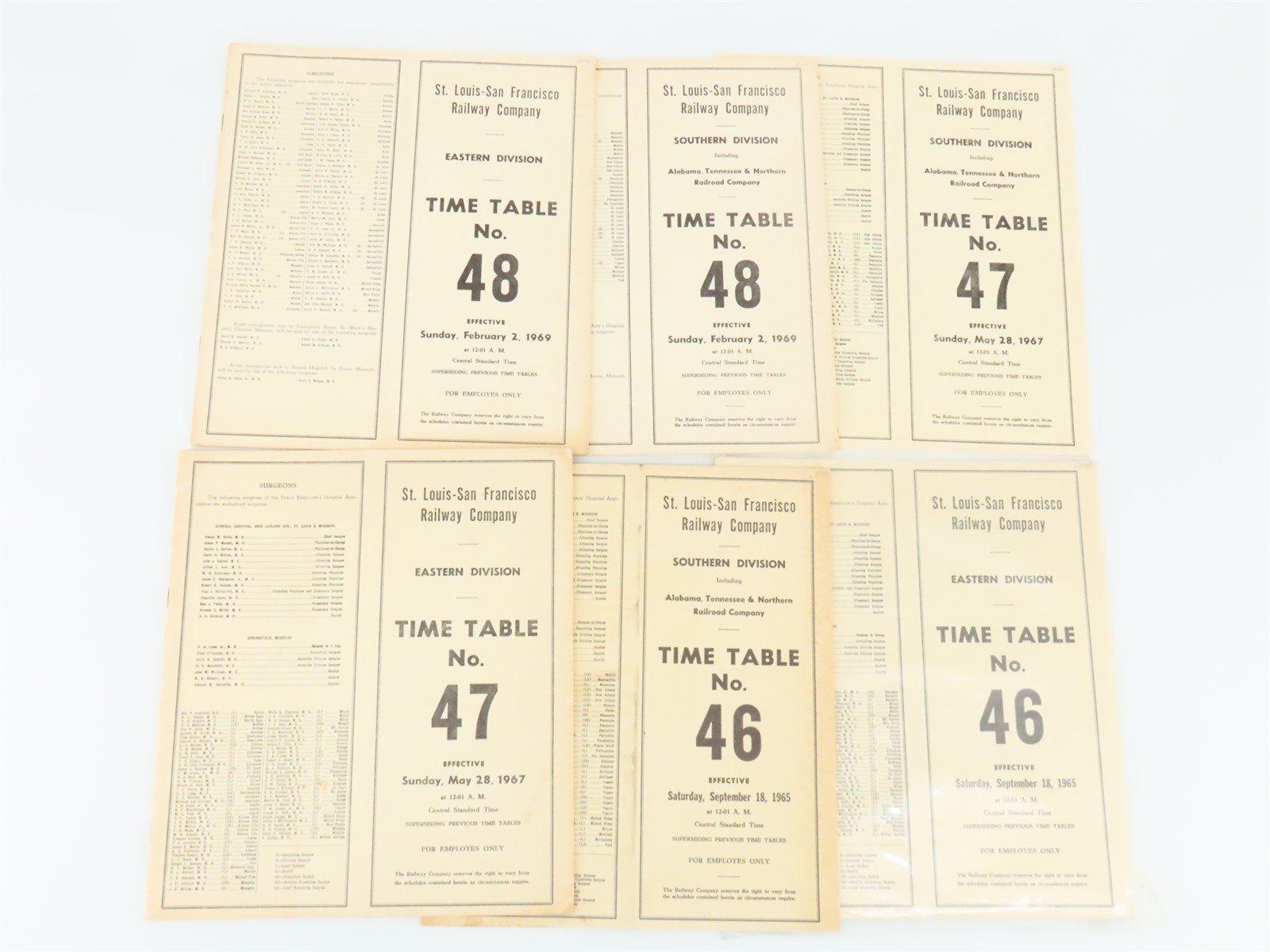 LOT of 6 SLSF Frisco Railway Employee Timetables 1965, 1967, & 1969