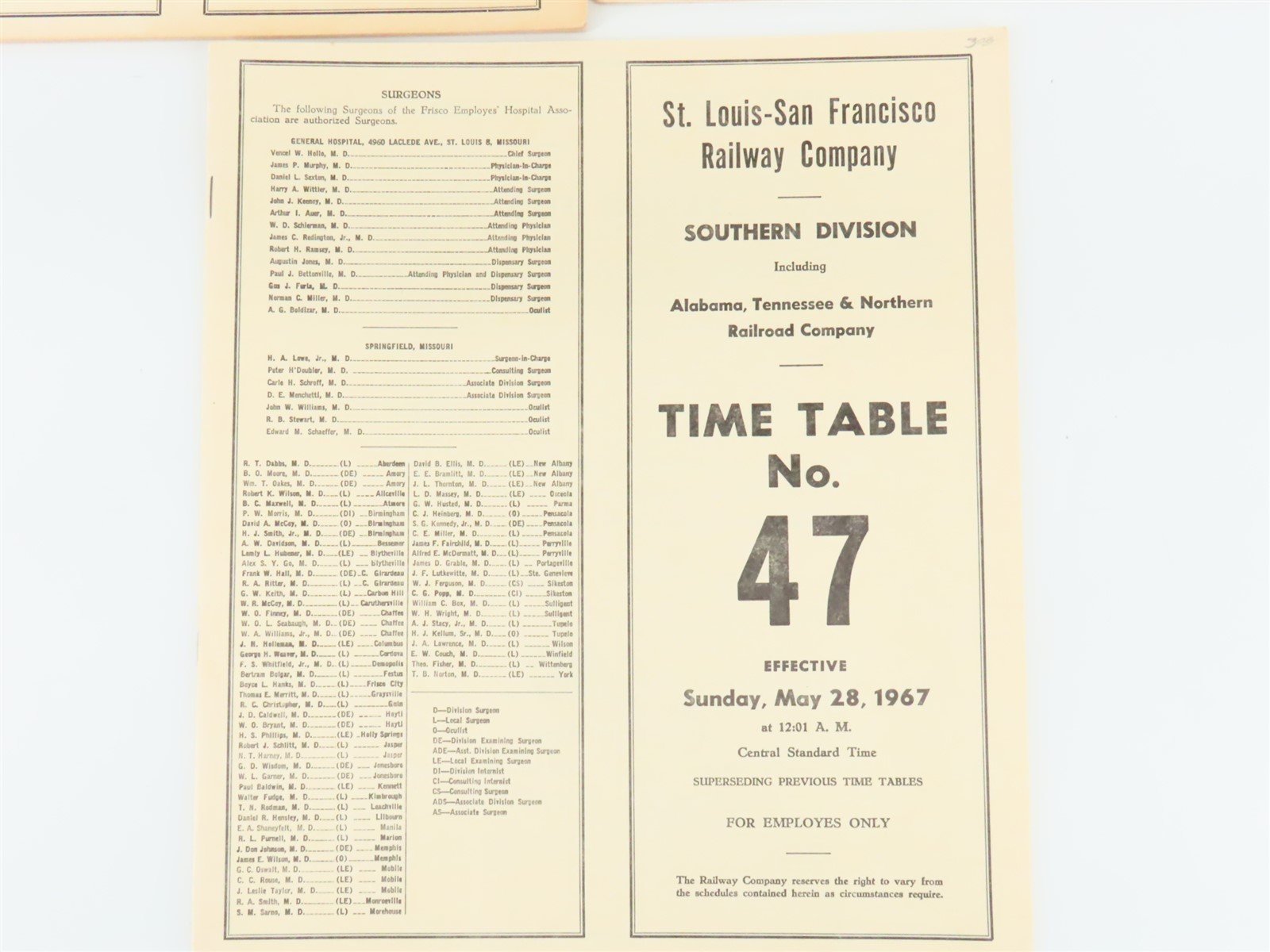 LOT of 6 SLSF Frisco Railway Employee Timetables 1965, 1967, & 1969