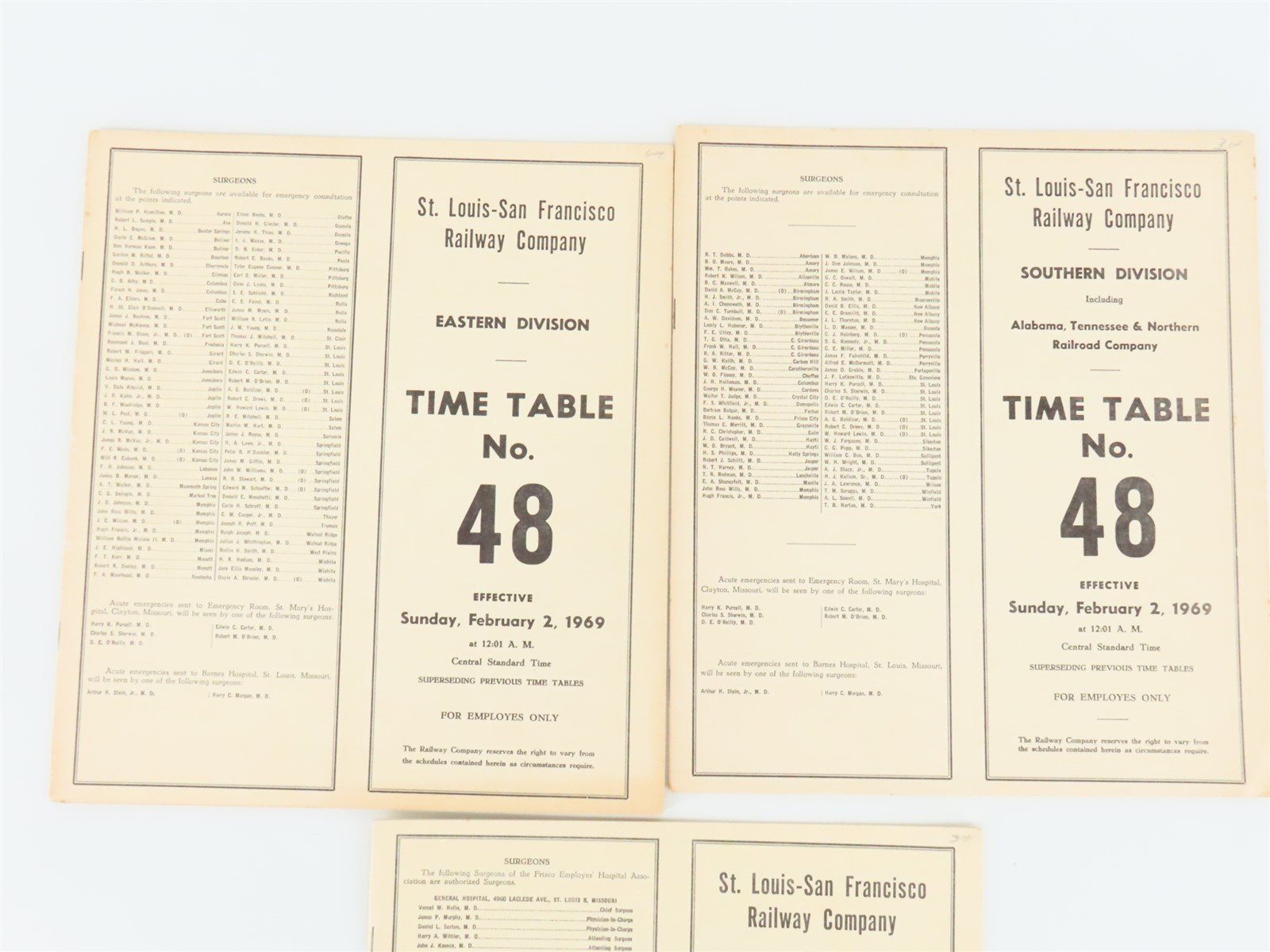 LOT of 6 SLSF Frisco Railway Employee Timetables 1965, 1967, & 1969