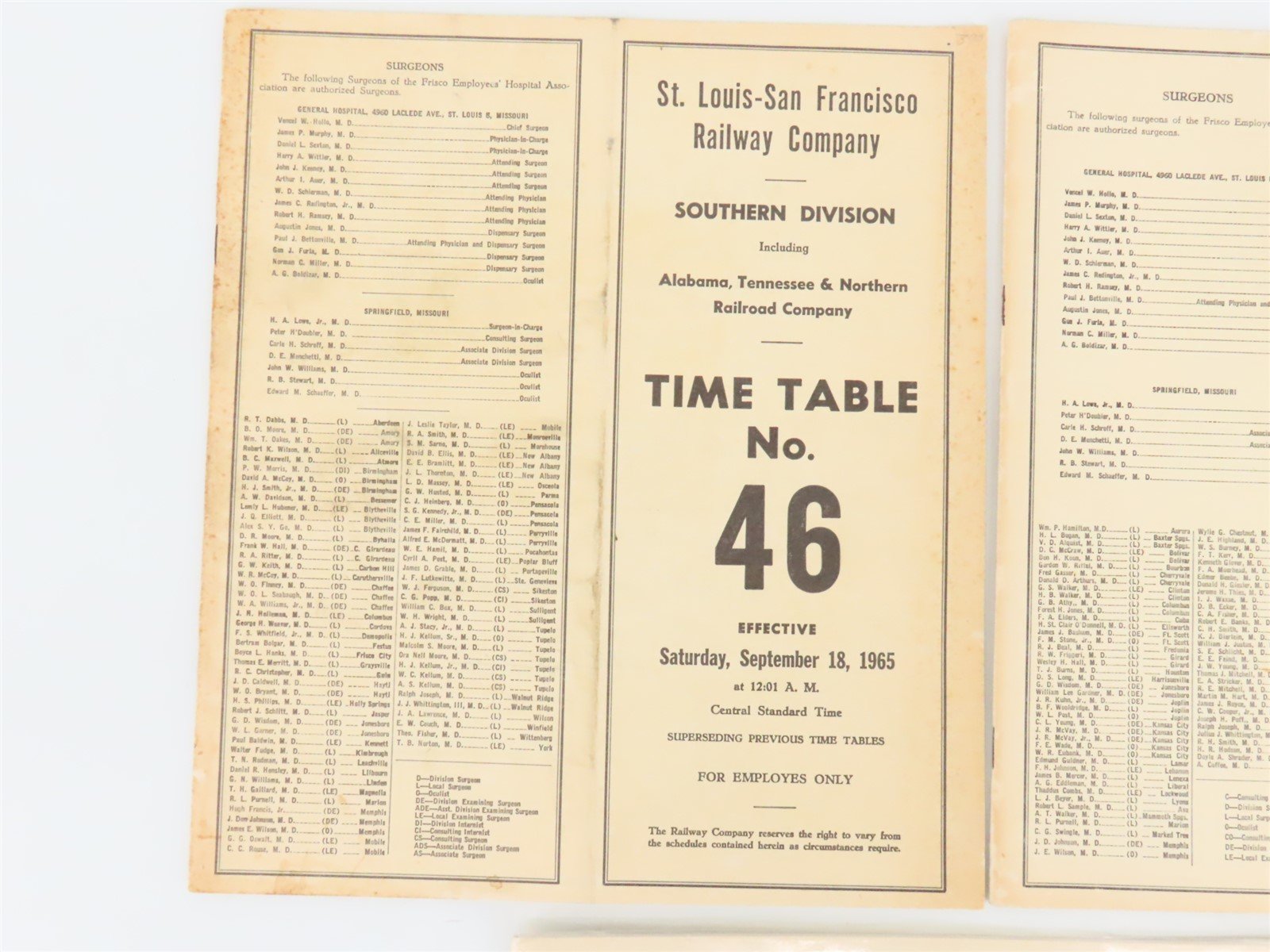 LOT of 6 SLSF Frisco Railway Employee Timetables 1965, 1967, & 1969