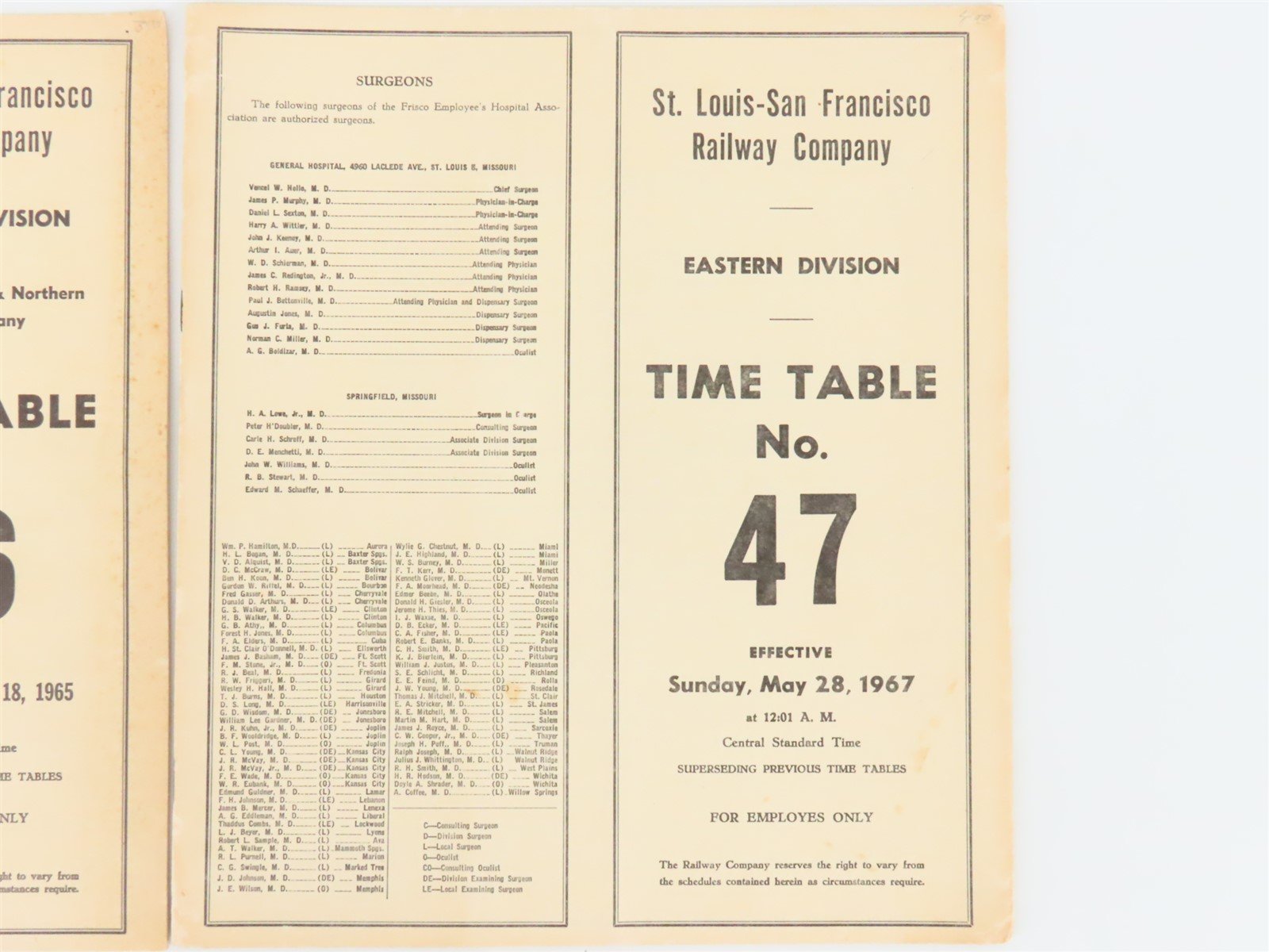 LOT of 6 SLSF Frisco Railway Employee Timetables 1965, 1967, & 1969