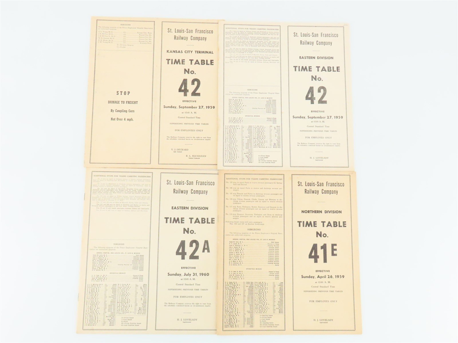 LOT of 4 Vintage SLSF Frisco Railway Employee Timetables 1959 & 1960