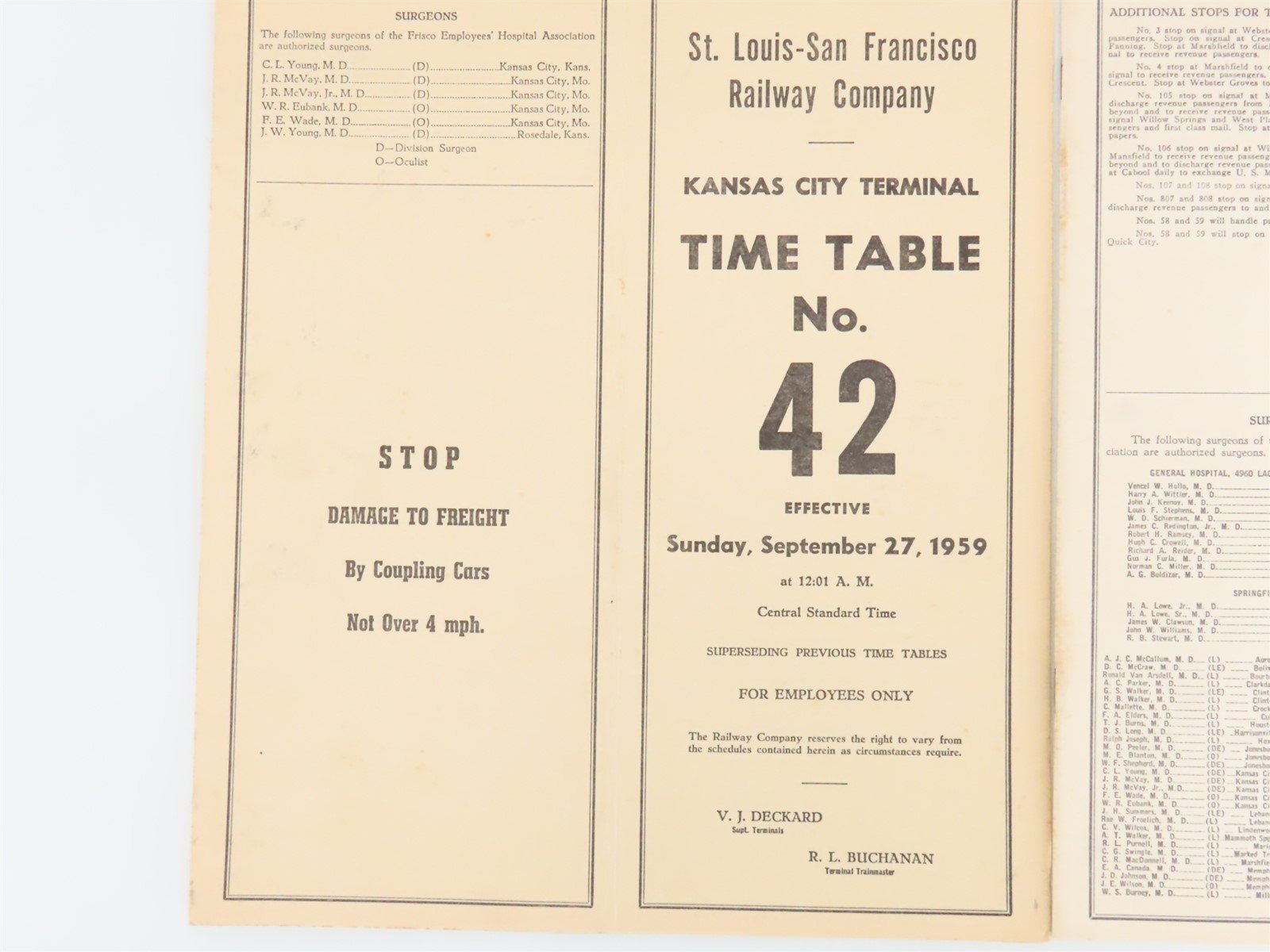 LOT of 4 Vintage SLSF Frisco Railway Employee Timetables 1959 & 1960