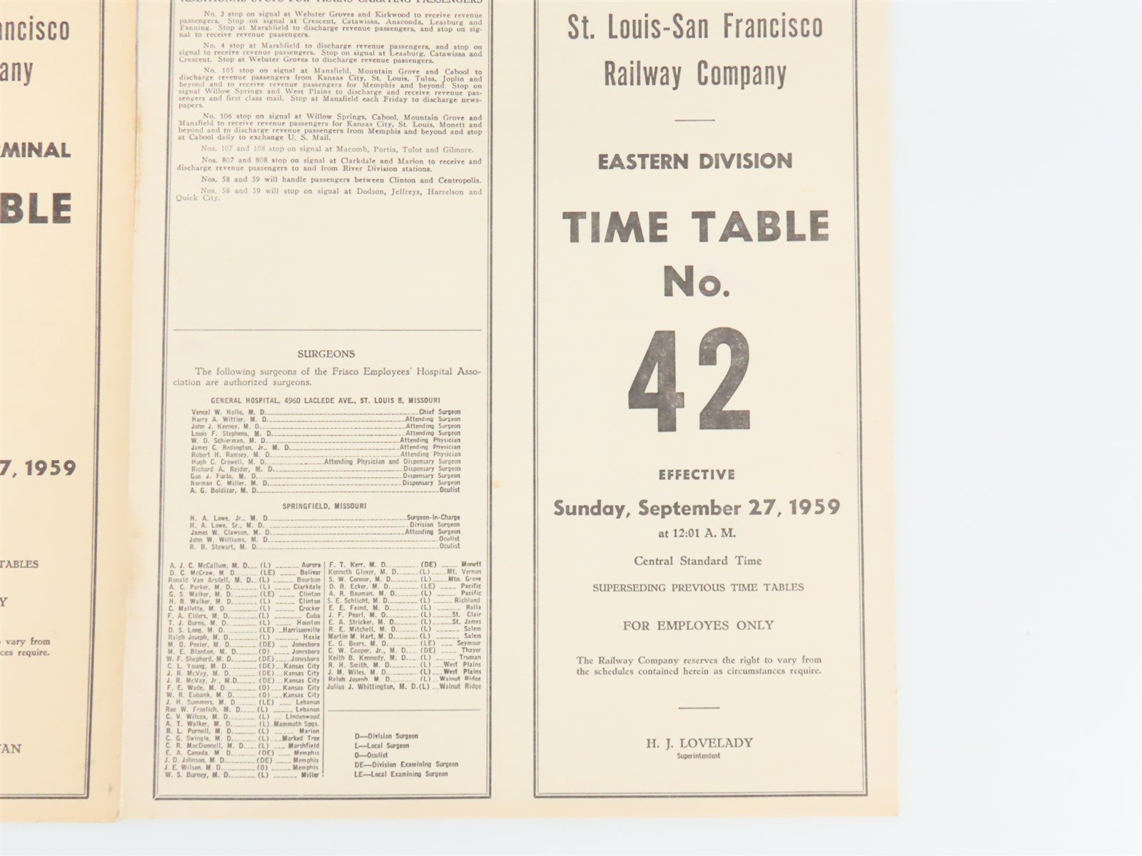 LOT of 4 Vintage SLSF Frisco Railway Employee Timetables 1959 & 1960