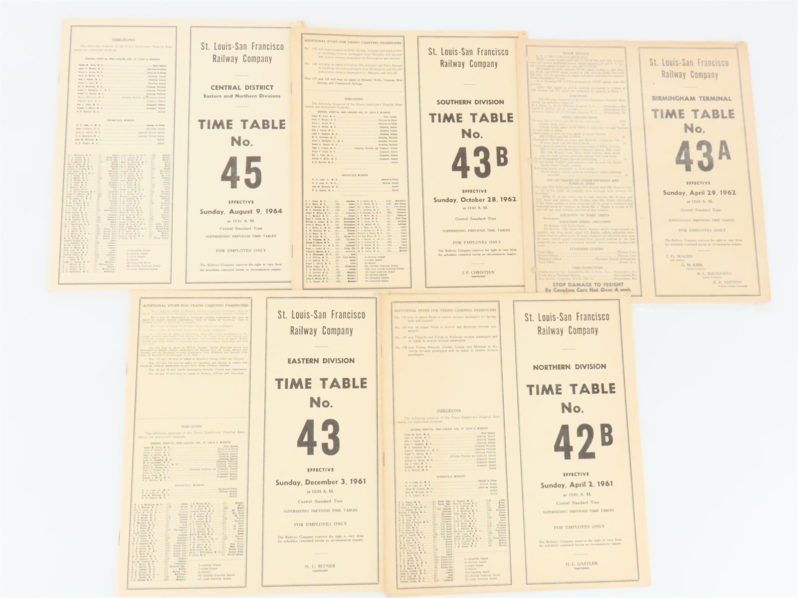 LOT of 5 Vintage SLSF Frisco Railway Employee Timetables 1961, 1962, & 1964