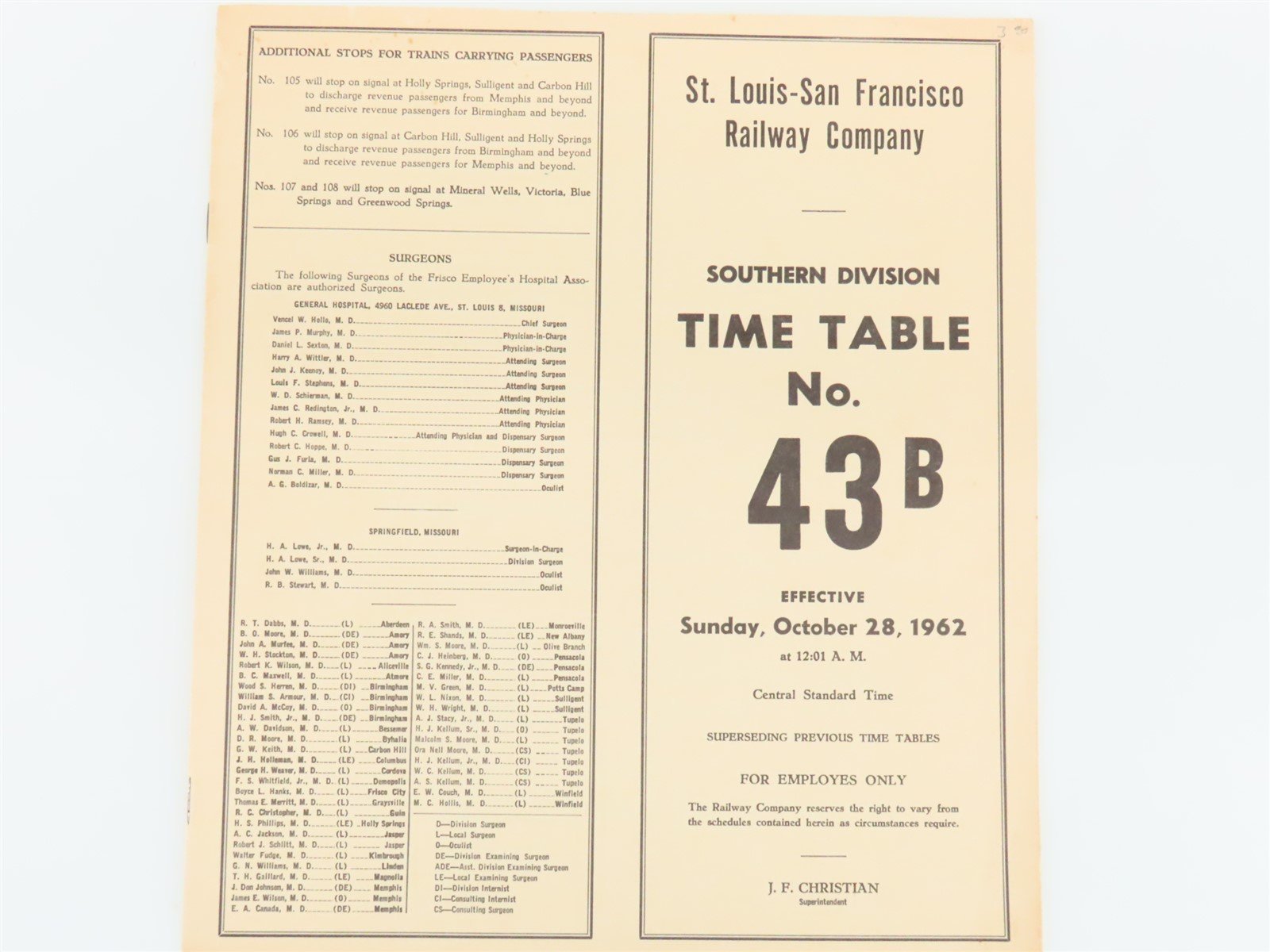 LOT of 5 Vintage SLSF Frisco Railway Employee Timetables 1961, 1962, & 1964