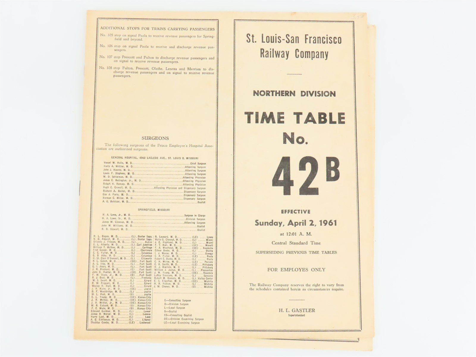 LOT of 5 Vintage SLSF Frisco Railway Employee Timetables 1961, 1962, & 1964