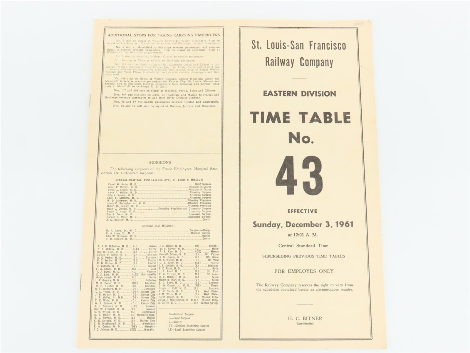 LOT of 5 Vintage SLSF Frisco Railway Employee Timetables 1961, 1962, & 1964