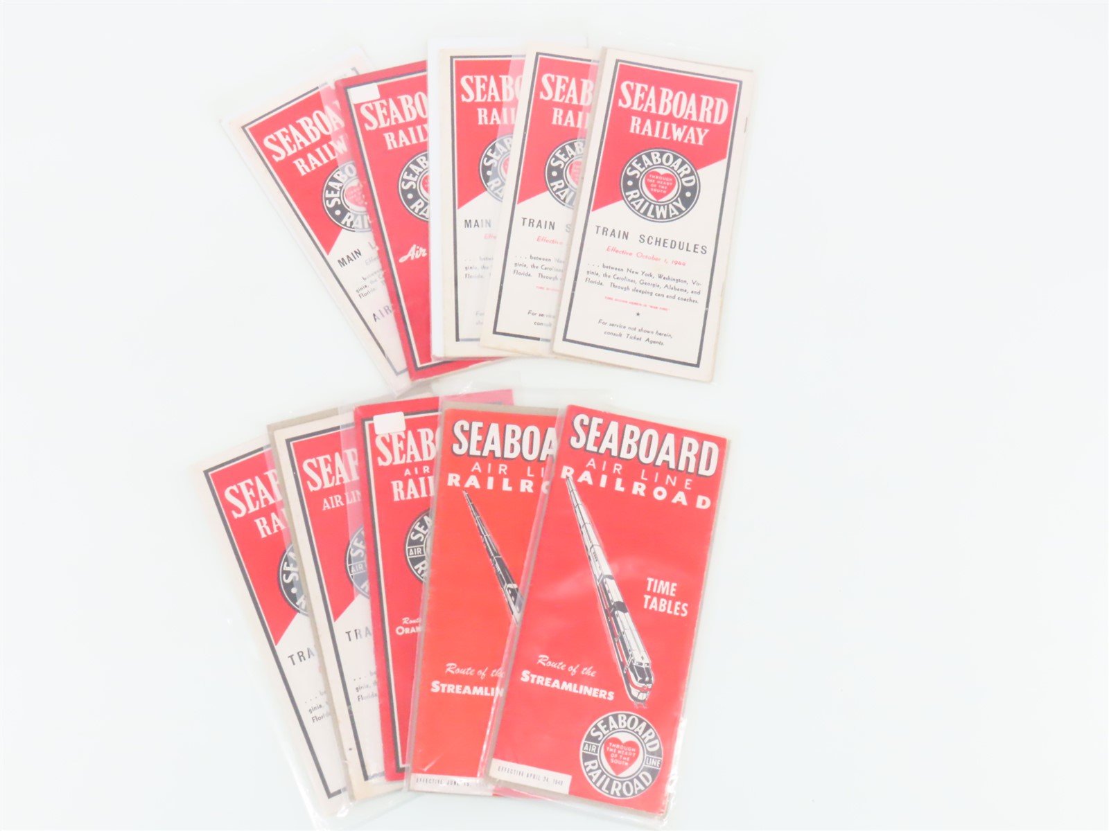 LOT of 10 Vintage SAL Seaboard Air Line Railway Public Timetables 1940-1949