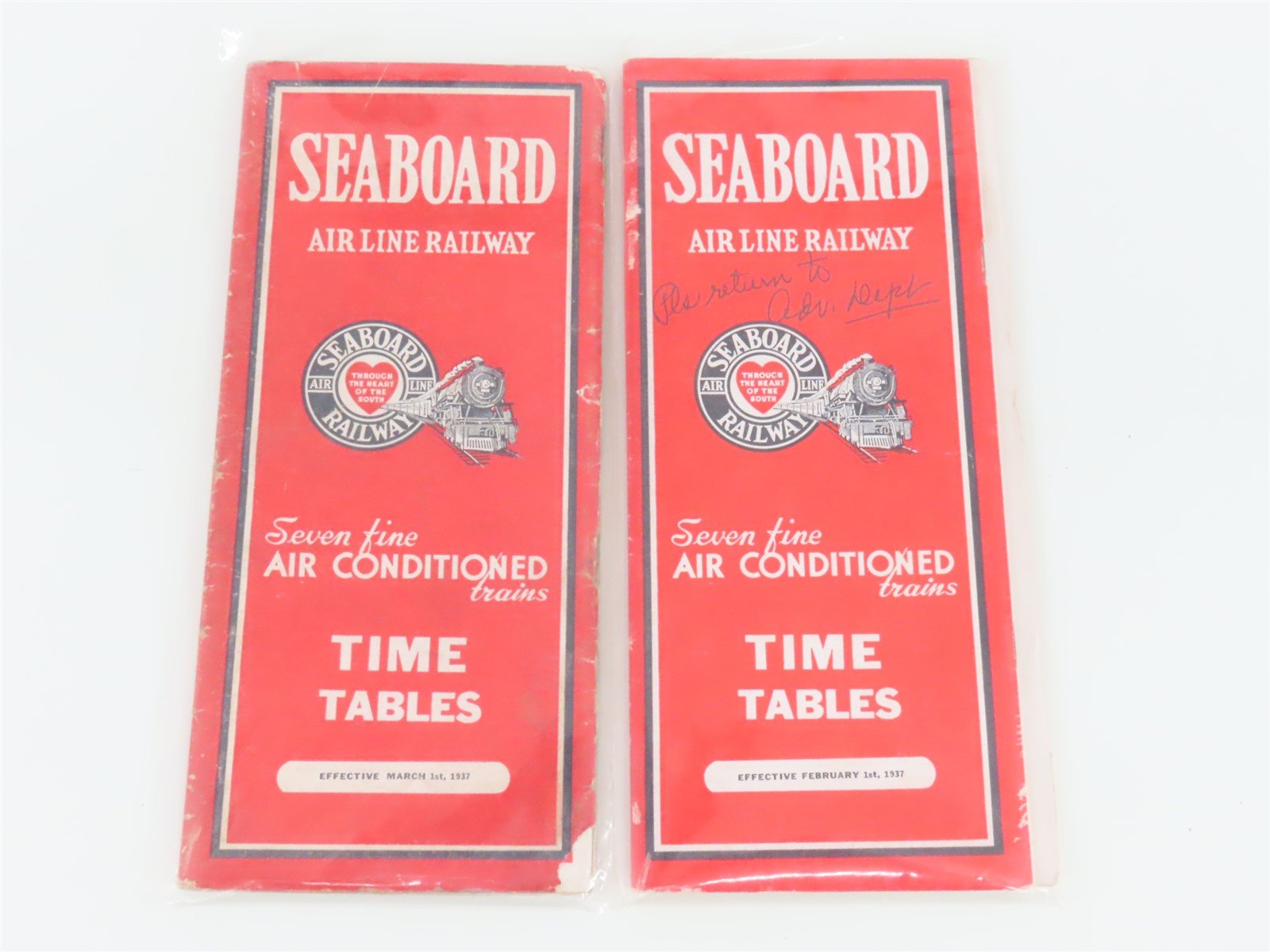 LOT of 6 Vintage SAL Seaboard Air Line Railway Public Timetables 1937