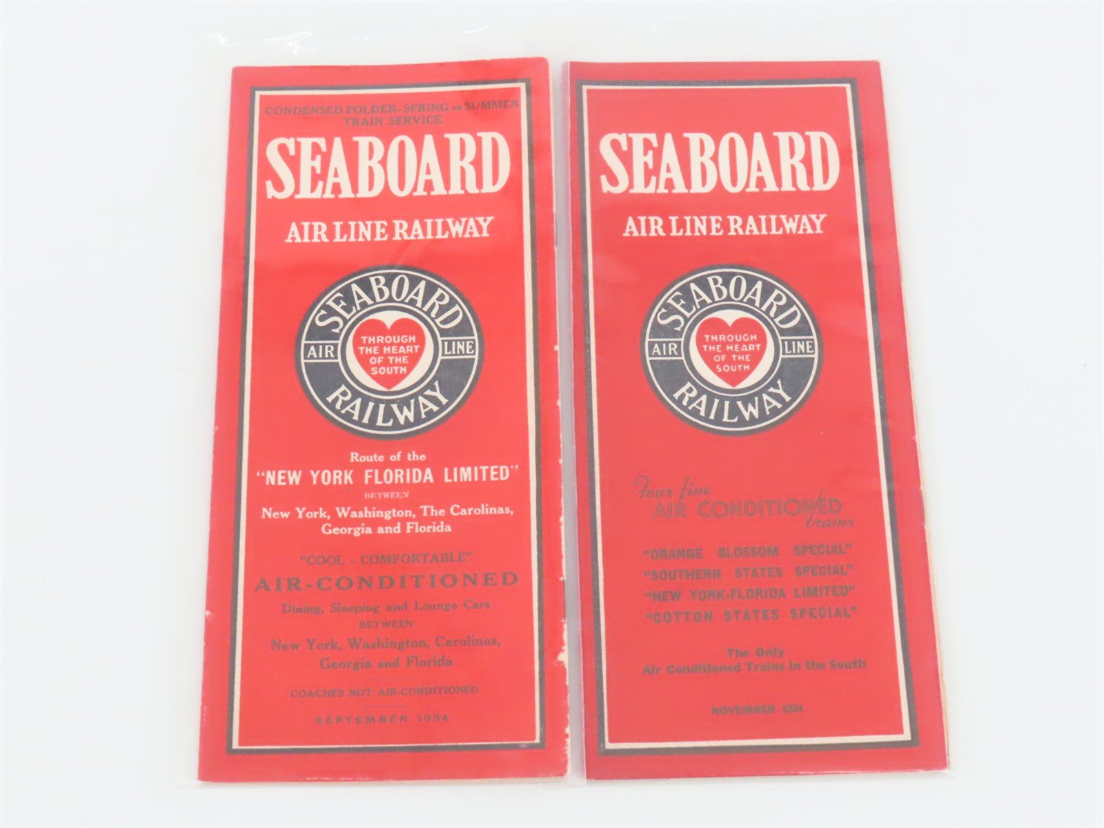 LOT of 6 Vintage SAL Seaboard Air Line Public Timetables 1931, 1933, & 1934