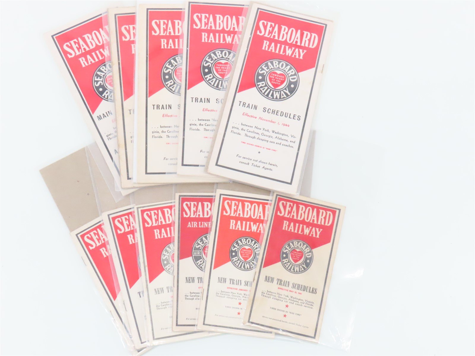 LOT of 11 Vintage SAL Seaboard Air Line Railway Public Timetables 1942-1945