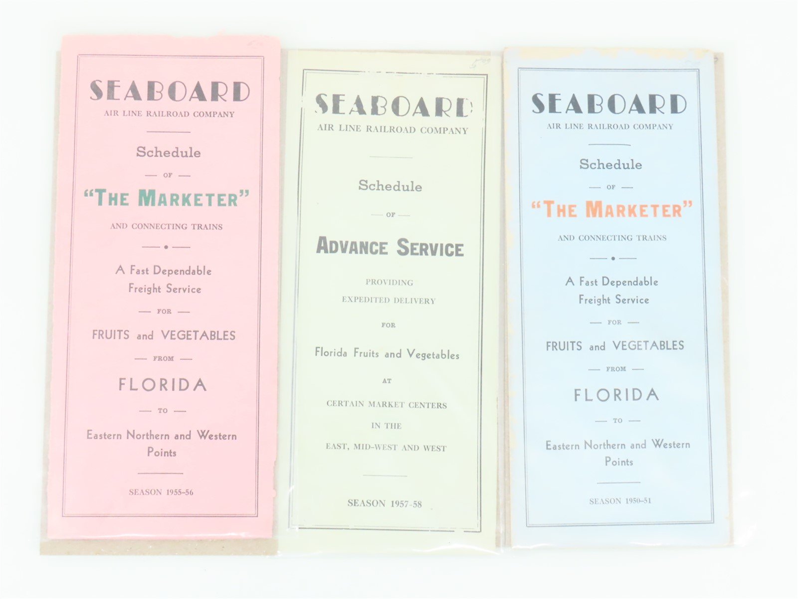 LOT of 3 Vintage SAL Seaboard Air Line Railroad Public Freight Timetables 1950s