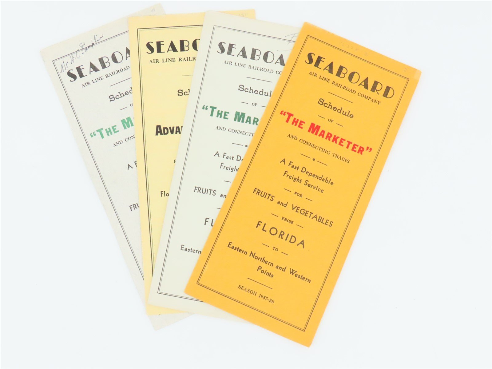 LOT of 4 Vintage SAL Seaboard Air Line Railroad Public Freight Timetables 1950s