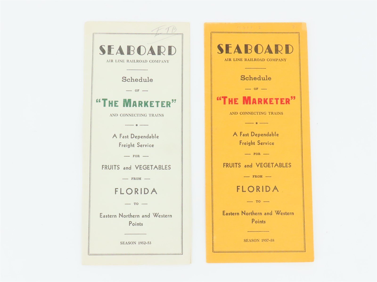 LOT of 4 Vintage SAL Seaboard Air Line Railroad Public Freight Timetables 1950s